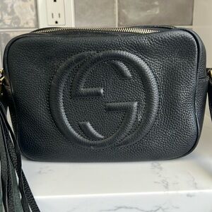 UPDATED Gucci Black Crossbody Bag with Embossed Logo and Tassel FAIR CONDITION